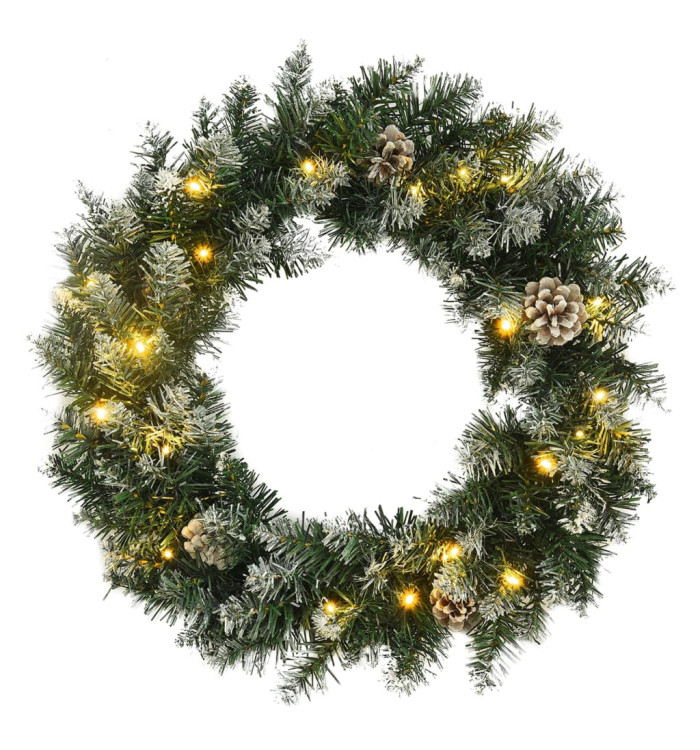 Couronne de Noël avec lumières LED Vert 45 cm PVC | Mobilier & Déco