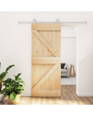 Porte coulissante et kit de quincaillerie 80x210 cm pin massif | Mobilier & Déco