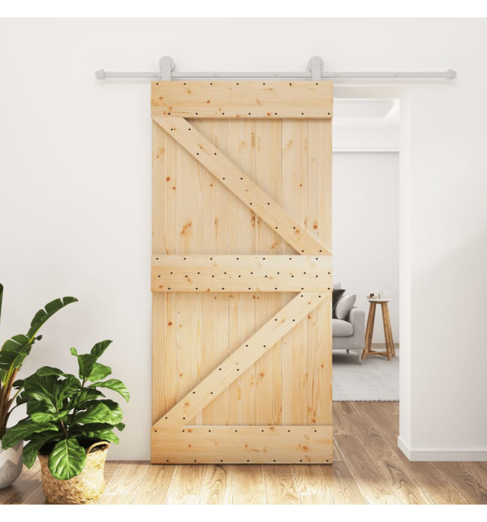 Porte coulissante et kit de quincaillerie 100x210 cm pin massif | Mobilier & Déco