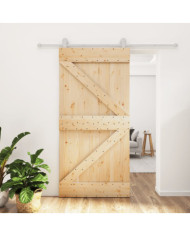 Porte coulissante et kit de quincaillerie 100x210 cm pin massif | Mobilier & Déco