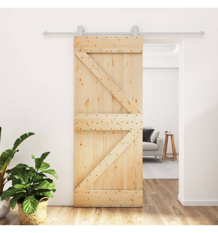 Porte coulissante et kit de quincaillerie 85x210 cm pin massif | Mobilier & Déco
