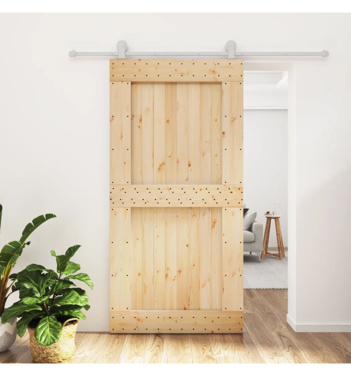Porte coulissante et kit de quincaillerie 100x210 cm pin massif | Mobilier & Déco