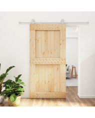 Porte coulissante et kit de quincaillerie 100x210 cm pin massif | Mobilier & Déco