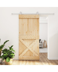 Porte coulissante et kit de quincaillerie 95x210 cm pin massif | Mobilier & Déco