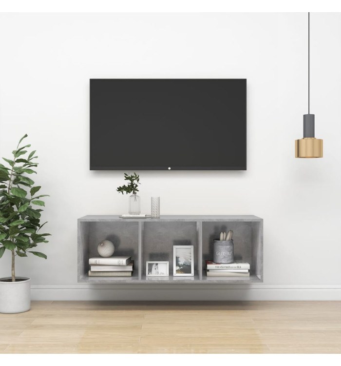 Meuble TV mural Gris béton 37x37x107 cm Bois d’ingénierie | Mobilier & Déco