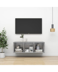 Meuble TV mural Gris béton 37x37x107 cm Bois d’ingénierie | Mobilier & Déco