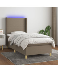 Sommier à lattes de lit matelas et LED Taupe 90x200 cm Tissu | Mobilier & Déco