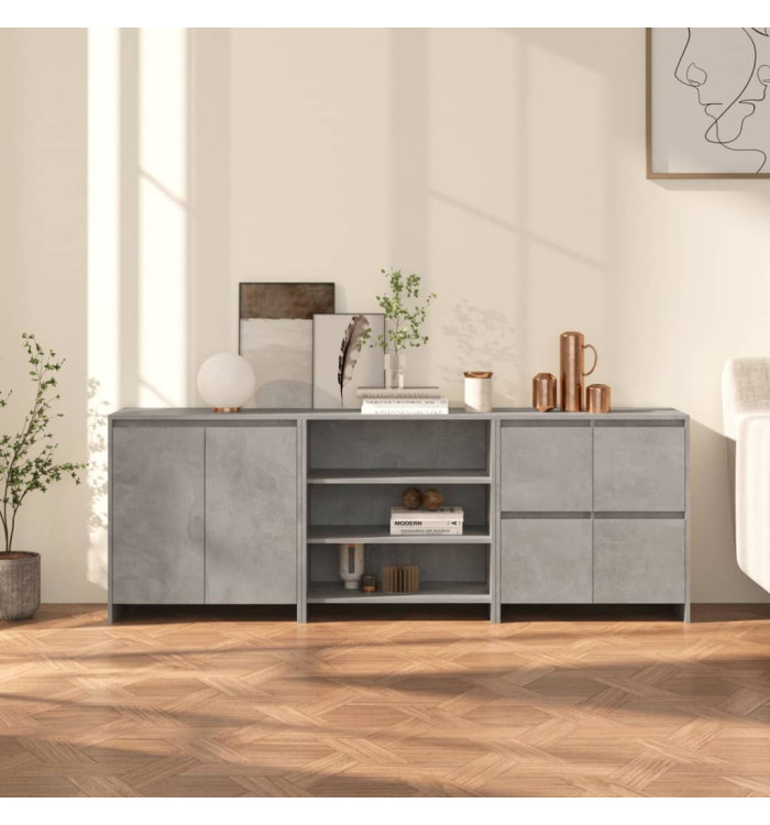 Buffets 3 pcs Gris béton Bois d'ingénierie | Mobilier & Déco