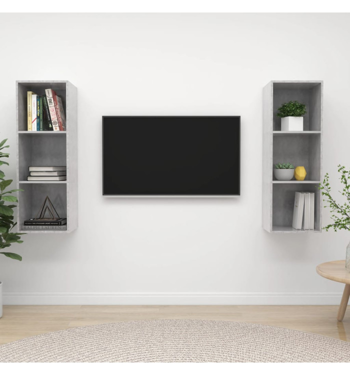 Meubles TV muraux 2 pcs Gris béton Bois d'ingénierie | Mobilier & Déco