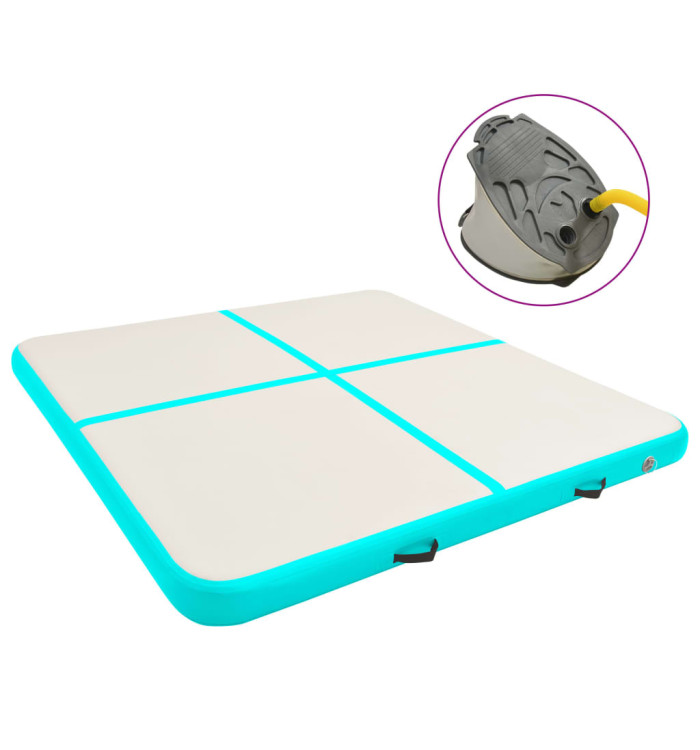 Tapis gonflable de gymnastique avec pompe 200x200x15cm PVC Vert | Mobilier & Déco