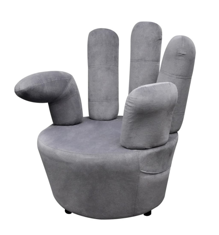 Chaise en forme de main gris velours | Mobilier & Déco