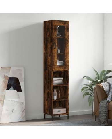 Buffet haut Chêne fumé 34,5x34x180 cm Bois d'ingénierie | Mobilier & Déco