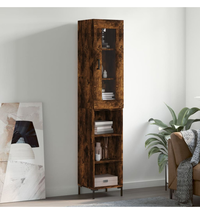 Buffet haut Chêne fumé 34,5x34x180 cm Bois d'ingénierie | Mobilier & Déco