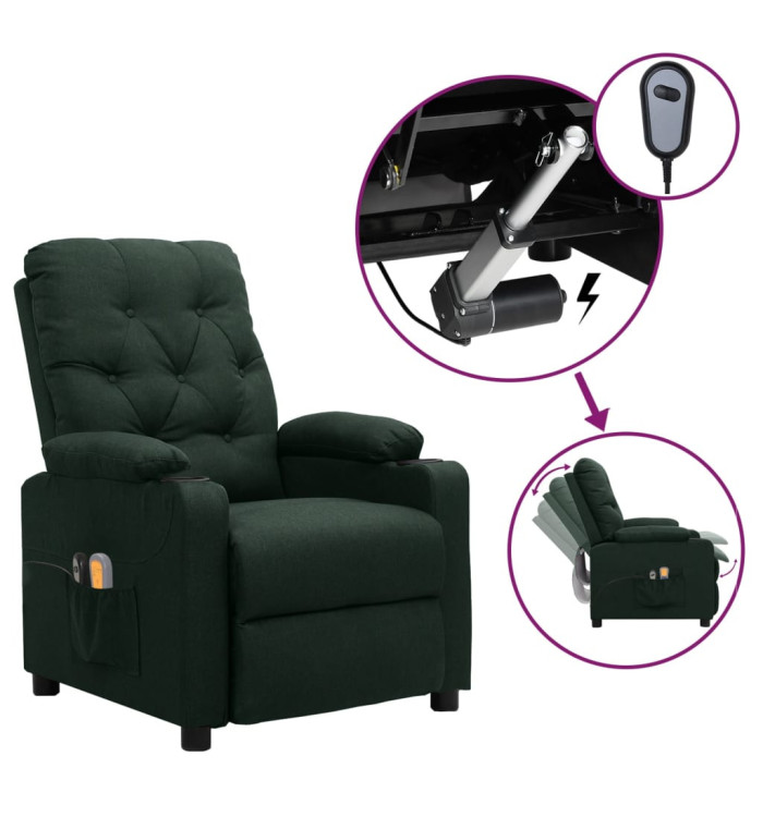 Fauteuil électrique de massage Vert foncé Tissu | Mobilier & Déco