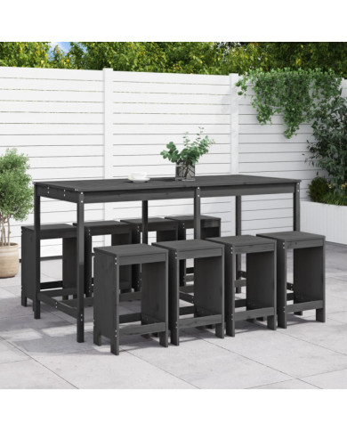 Ensemble de bar de jardin 9 pcs gris bois de pin massif | Mobilier & Déco