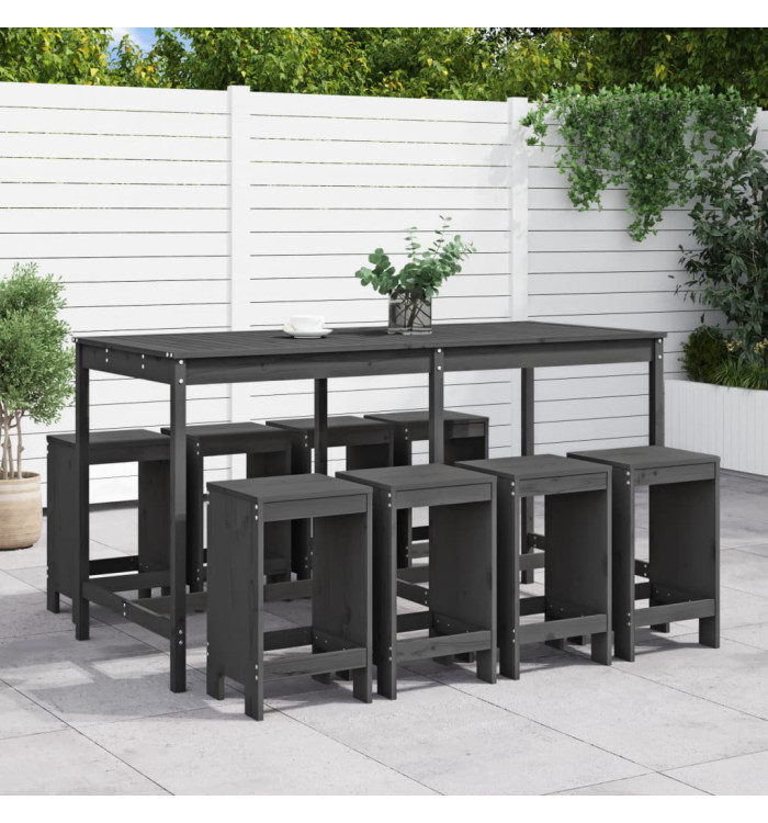 Ensemble de bar de jardin 9 pcs gris bois de pin massif | Mobilier & Déco