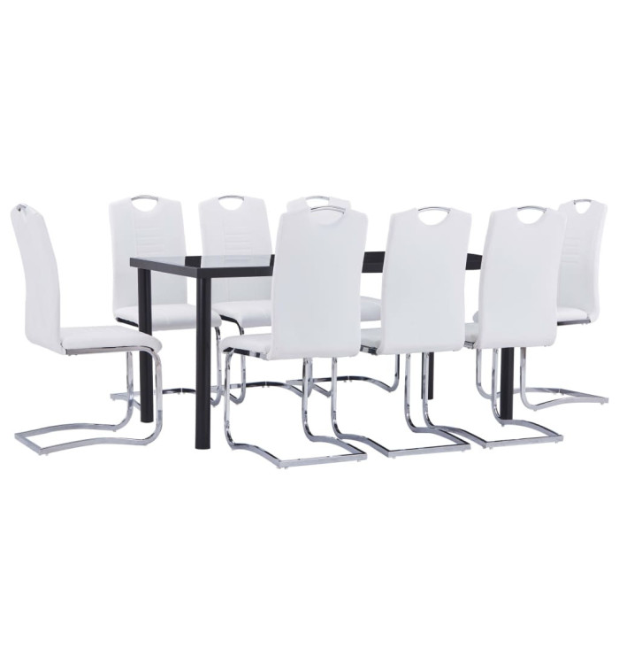 Ensemble de salle à manger 9 pcs Similicuir Blanc | Mobilier & Déco
