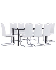 Ensemble de salle à manger 9 pcs Similicuir Blanc | Mobilier & Déco