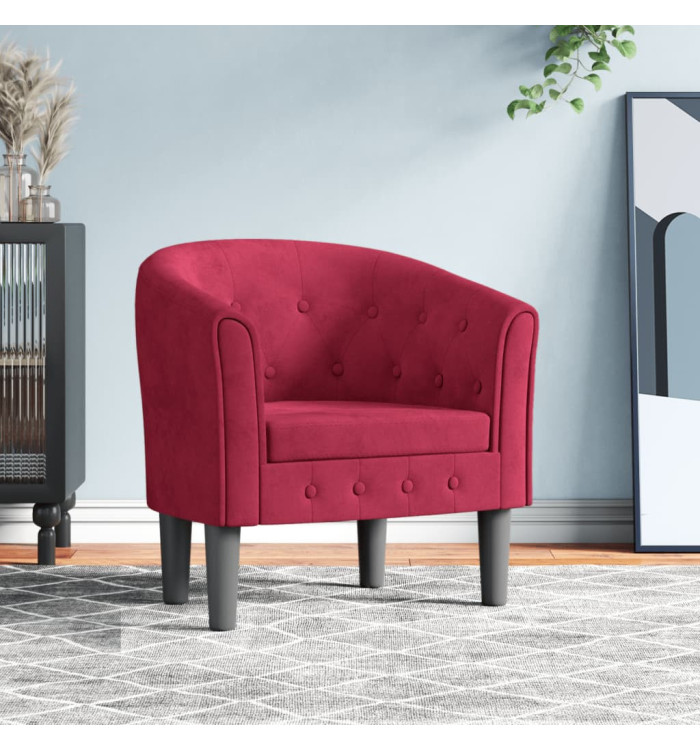 Fauteuil rouge bordeaux velours | Mobilier & Déco