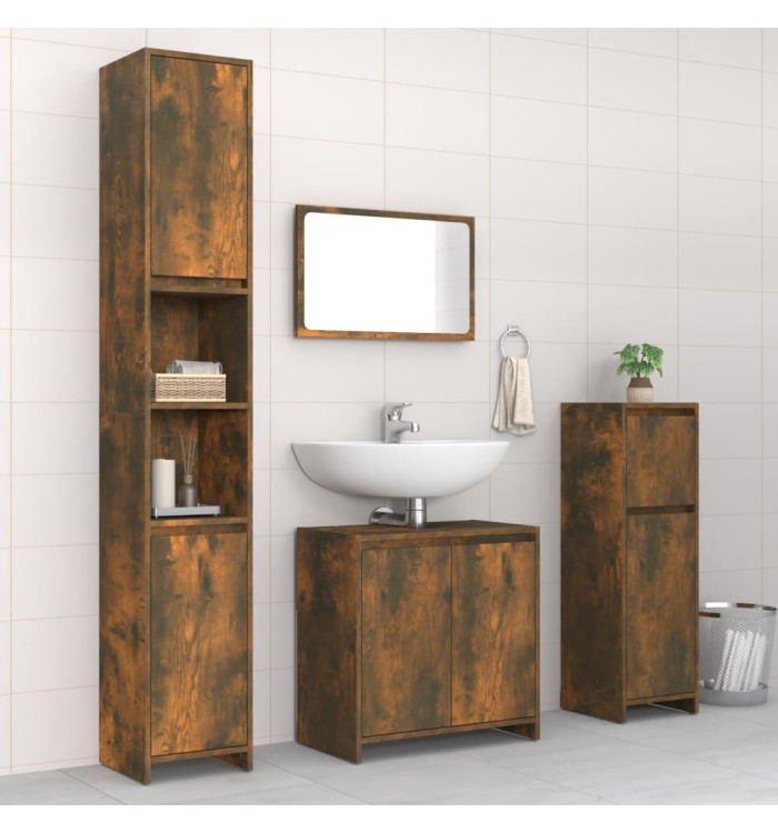 Ensemble de meubles de salle de bain 4 pcs Chêne fumé Bois | Mobilier & Déco