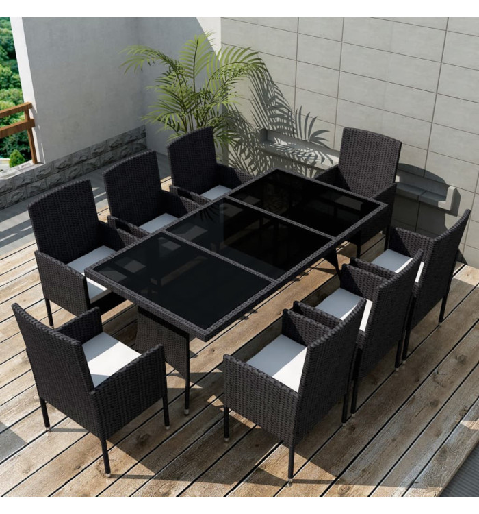 Ensemble à manger d'extérieur 9pcs coussins résine tressée noir | Mobilier & Déco