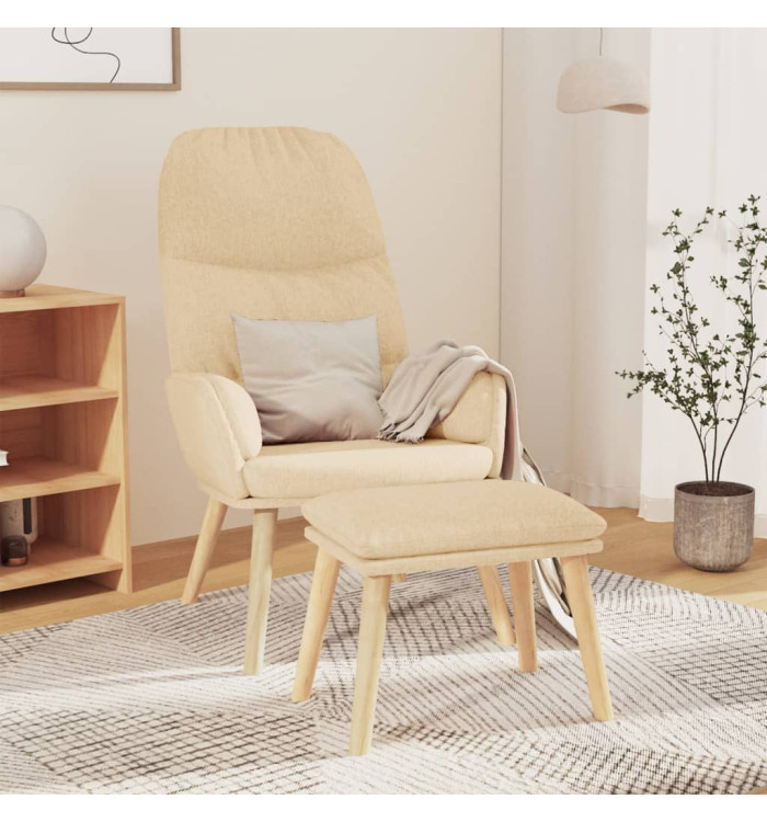 Chaise de relaxation avec tabouret Crème Tissu | Mobilier & Déco