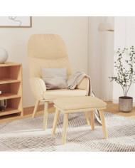 Chaise de relaxation avec tabouret Crème Tissu | Mobilier & Déco
