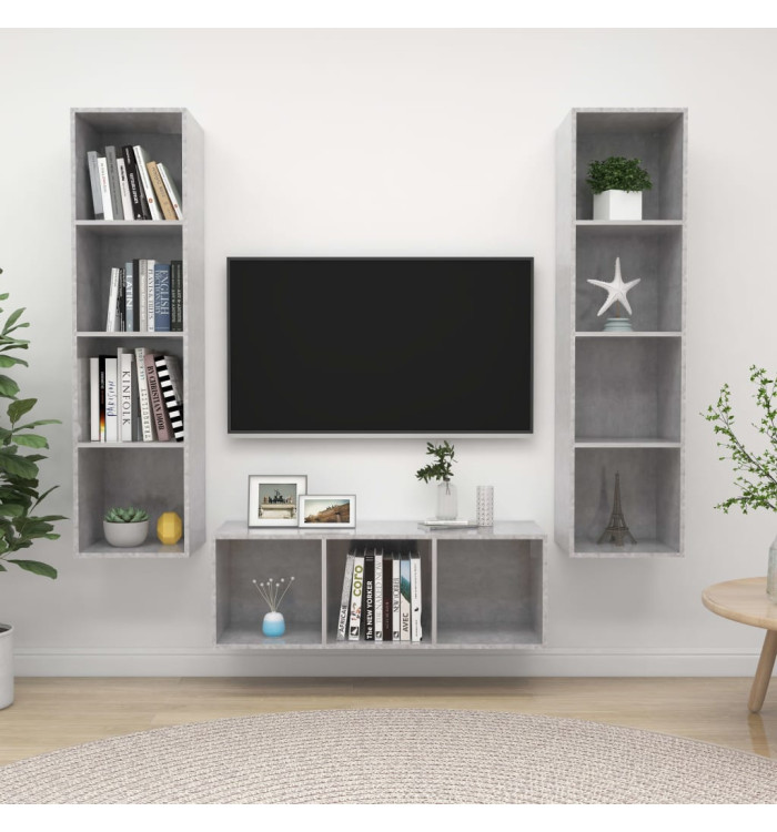 Ensemble de meuble TV 3 pcs Gris béton Bois d'ingénierie | Mobilier & Déco