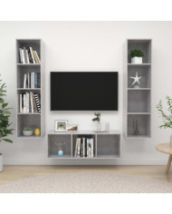 Ensemble de meuble TV 3 pcs Gris béton Bois d'ingénierie | Mobilier & Déco