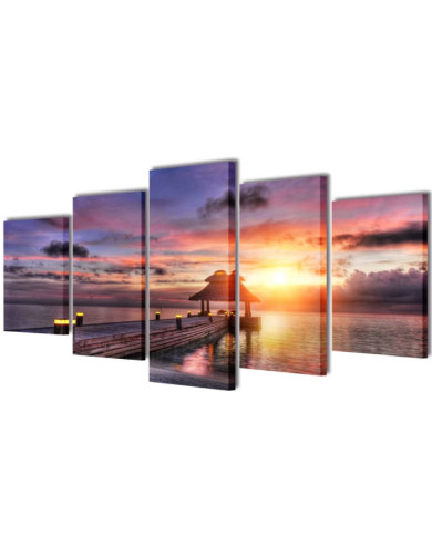 Set de toiles murales imprimées Plage avec pavillon 100 x 50 cm | Mobilier & Déco