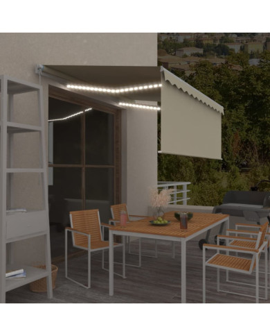 Auvent rétractable manuel avec store et LED 3,5x2,5 m Crème | Mobilier & Déco