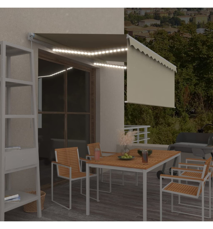 Auvent rétractable manuel avec store et LED 3,5x2,5 m Crème | Mobilier & Déco