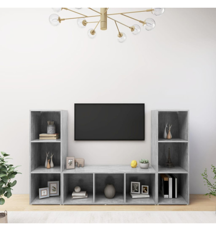 Meubles TV 3 pcs Gris béton 107x35x37 cm Bois d'ingénierie | Mobilier & Déco