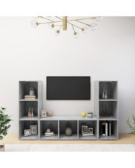 Meubles TV 3 pcs Gris béton 107x35x37 cm Bois d'ingénierie | Mobilier & Déco