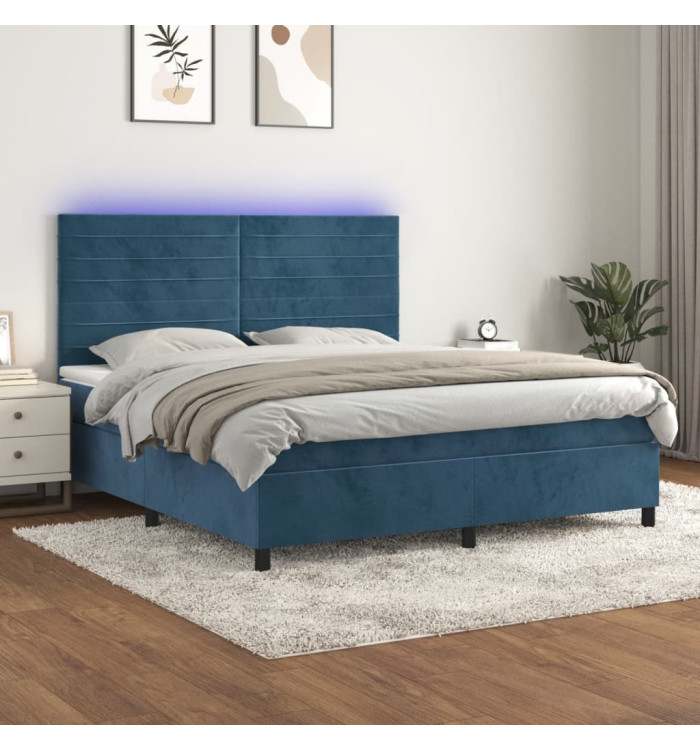 Sommier à lattes de lit avec matelas LED Bleu foncé 160x200 cm | Mobilier & Déco