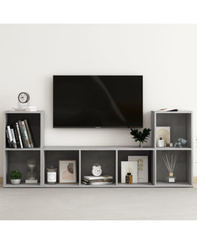 Ensemble de meubles TV 3 pcs Gris béton Bois d'ingénierie | Mobilier & Déco
