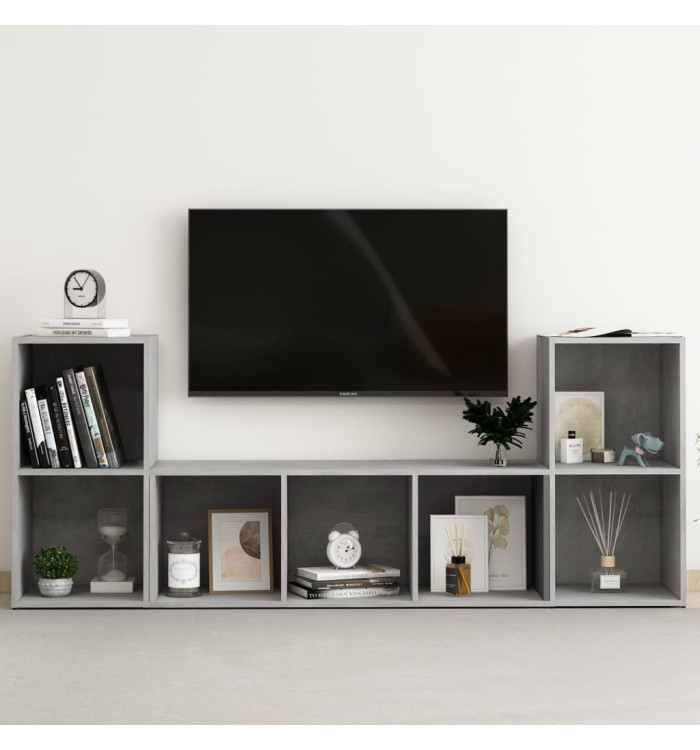 Ensemble de meubles TV 3 pcs Gris béton Bois d'ingénierie | Mobilier & Déco