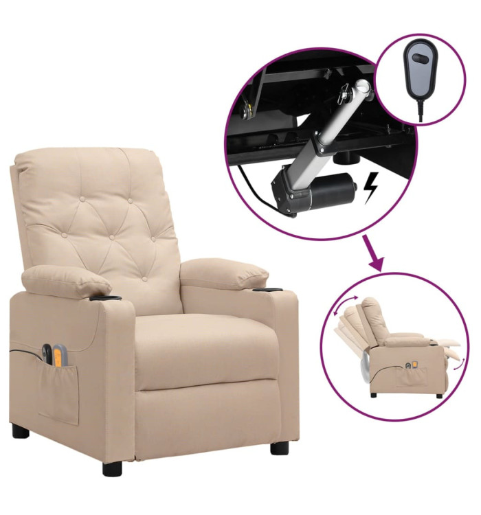 Fauteuil électrique de massage Crème Tissu | Mobilier & Déco