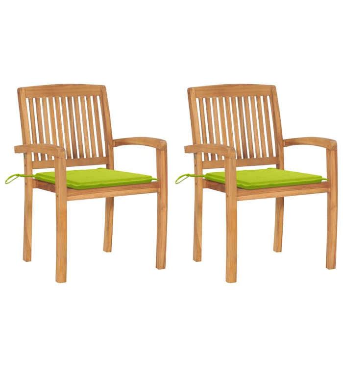 Chaises de jardin lot de 2 avec coussins vert vif Teck massif | Mobilier & Déco
