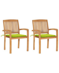 Chaises de jardin lot de 2 avec coussins vert vif Teck massif | Mobilier & Déco