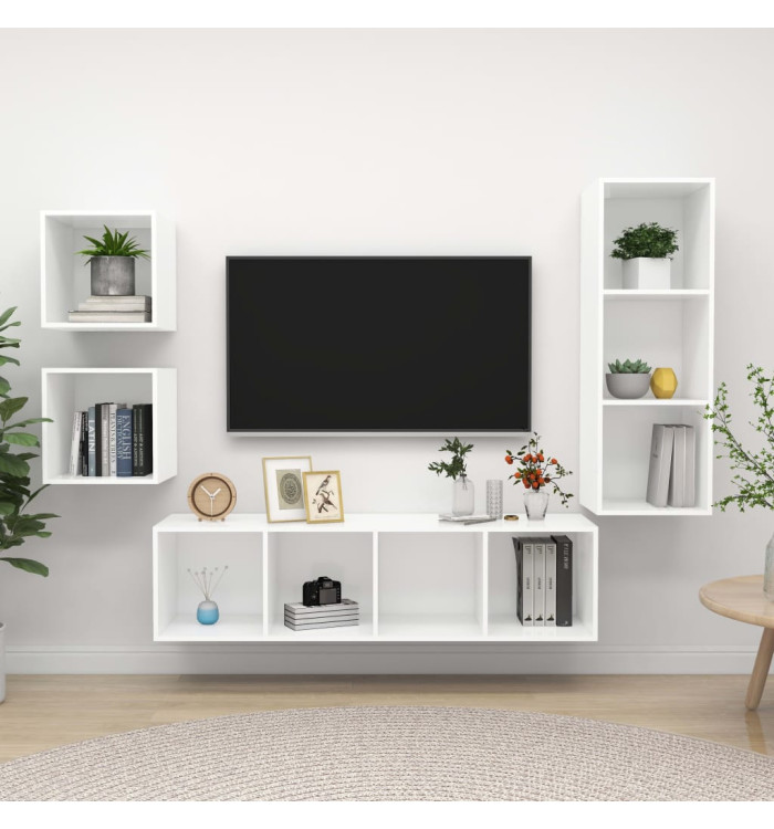 Ensemble de meuble TV 4 pcs Blanc Bois d'ingénierie | Mobilier & Déco