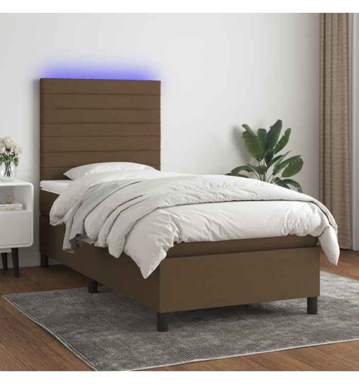 Sommier à lattes de lit et matelas et LED Marron foncé 80x200cm | Mobilier & Déco