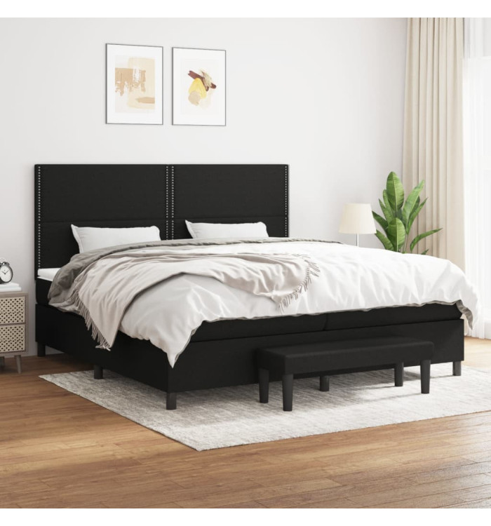 Sommier à lattes de lit avec matelas Noir 200x200 cm Tissu | Mobilier & Déco