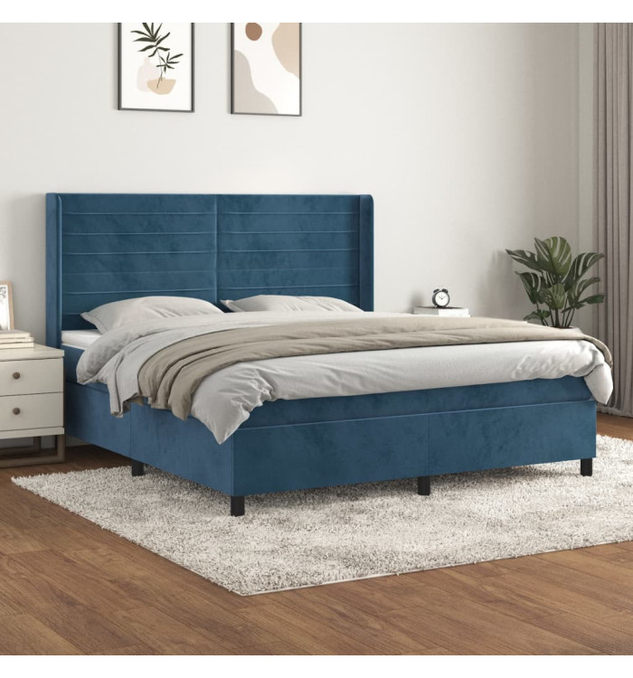 Sommier à lattes de lit et matelas Bleu foncé 160x200cm Velours | Mobilier & Déco