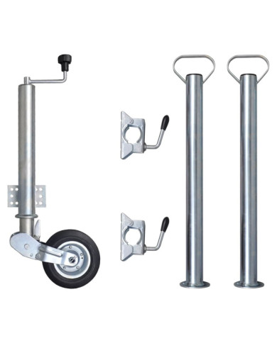 Roue cric de remorque 60 mm 2 tubes de support 2 pinces fendues | Mobilier & Déco