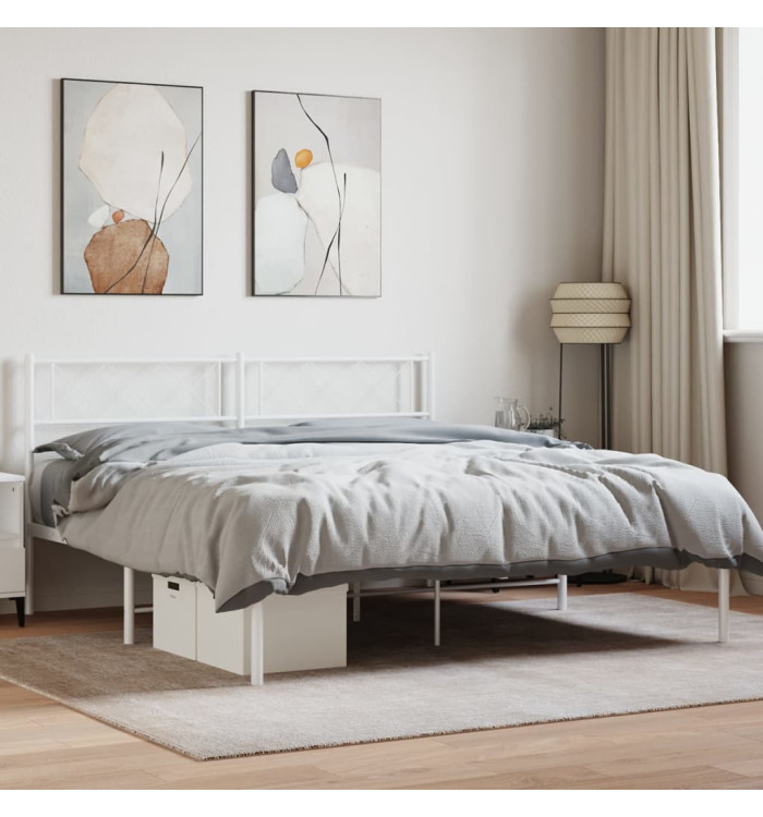Cadre de lit métal sans matelas et tête de lit blanc 160x200 cm | Mobilier & Déco