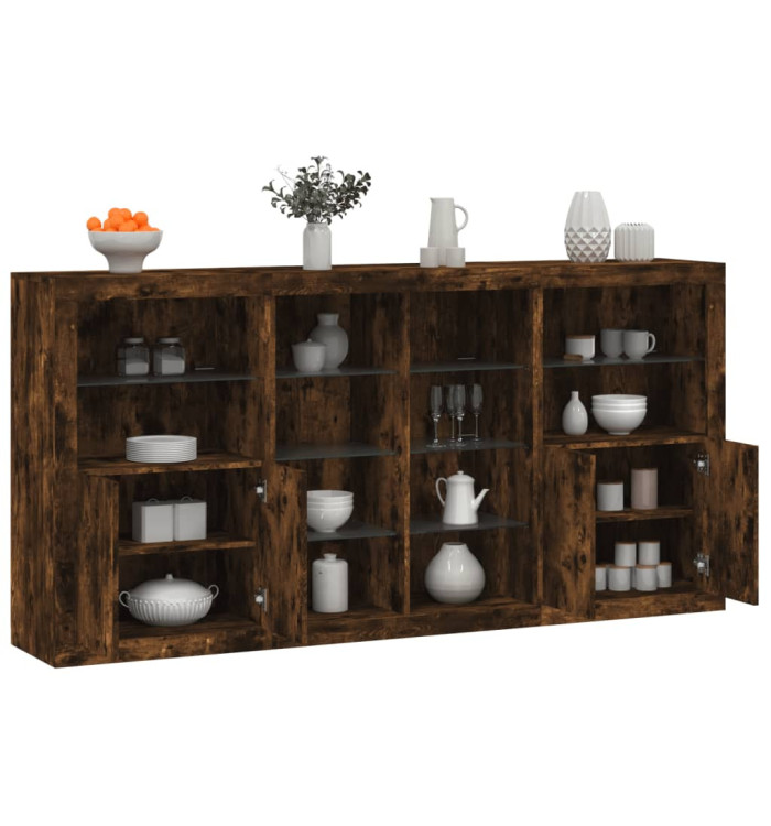 Buffet avec lumières LED chêne fumé 202x37x100 cm | Mobilier & Déco