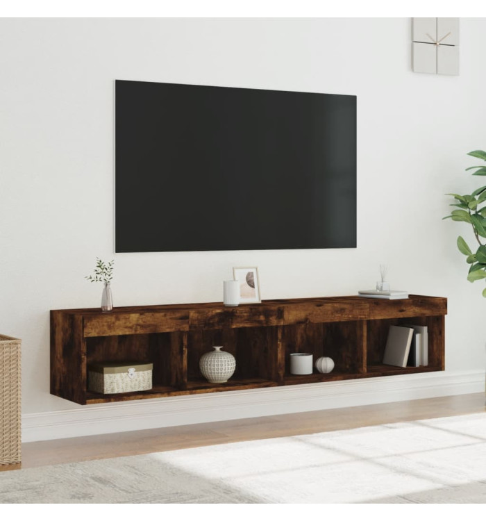 Meubles TV avec lumières LED 2 pcs chêne fumé 80x30x30 cm | Mobilier & Déco
