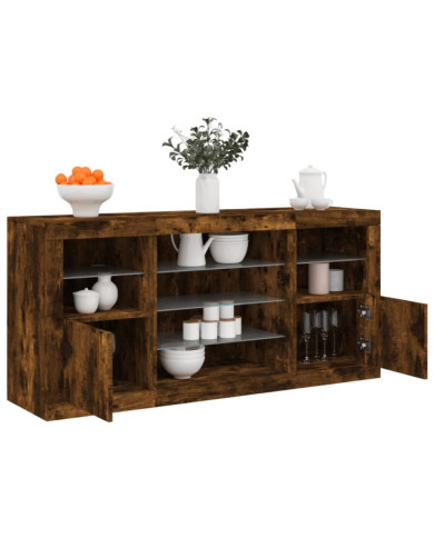 Buffet avec lumières LED chêne fumé 142,5x37x67 cm | Mobilier & Déco
