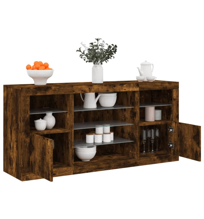 Buffet avec lumières LED chêne fumé 142,5x37x67 cm | Mobilier & Déco